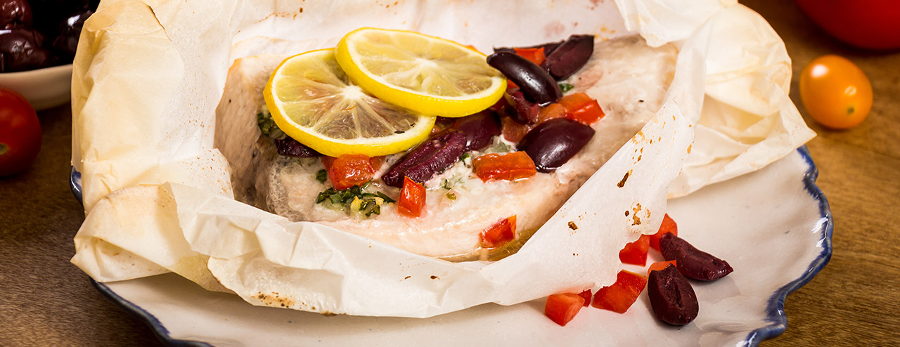 Mediterranean Parchment-Baked Swordfish